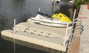 Jet Ski float attached to a seawall